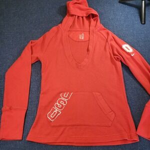 Nike Team Ohio State Buckeyes Red Waffle Knit Deep V-Neck Hoodie Womens Medium